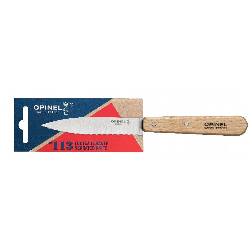 Opinel 113 paring knife, notched blade - natural wood