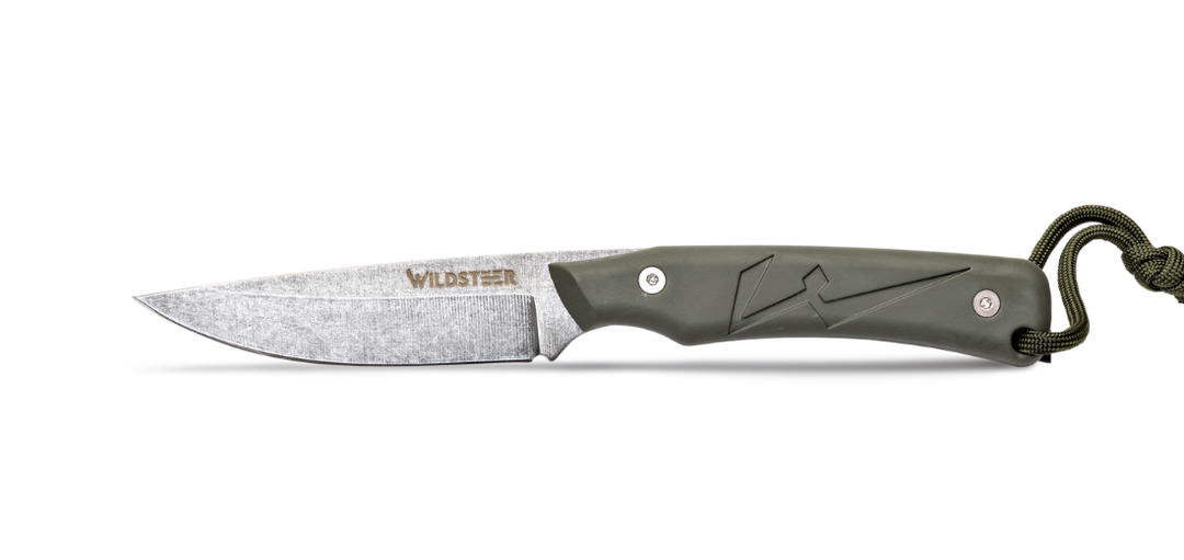 Wildsteer Couteau TROLL – Lame Stonewash Kaki 14C28N – Compact, Léger et Polyvalent