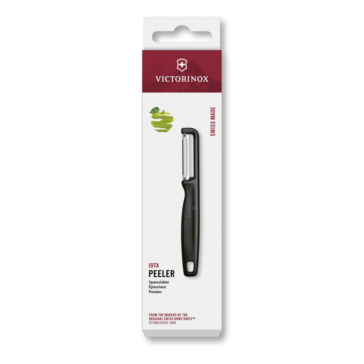 Victorinox 6.0942.3 Éplucheur Iota, droit, deux tranchants, noir - Coutellerie Marcin