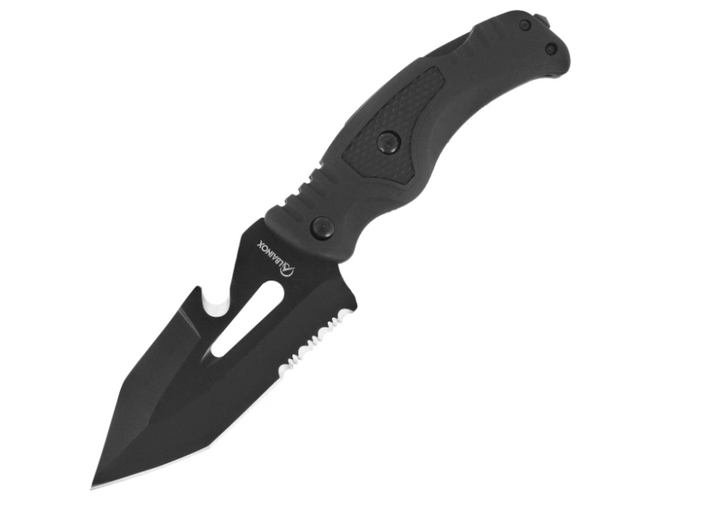 Albainox 32316 Tactical 2-en-1 lame 3Cr13MoV, Couteau pliant manche fibre caoutchoutée