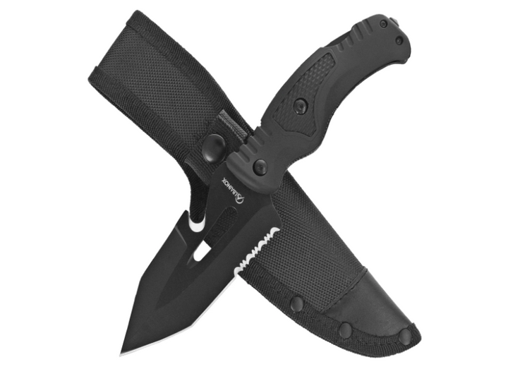 Albainox 32316 Tactical 2-en-1 lame 3Cr13MoV, Couteau pliant manche fibre caoutchoutée