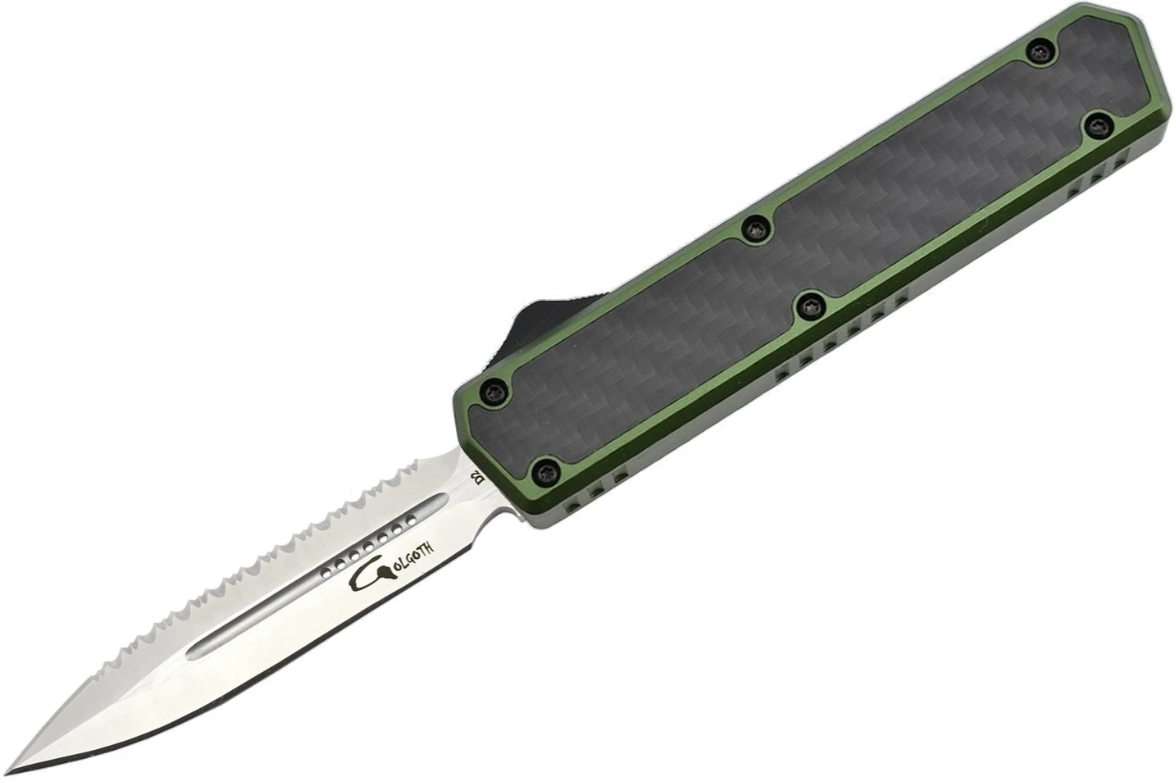 Golgoth G11BS2 Vert - Couteau OTF Lame Double Tranchant Manche Aluminium Vert Et Fibre De Carbone - Coutellerie Marcin