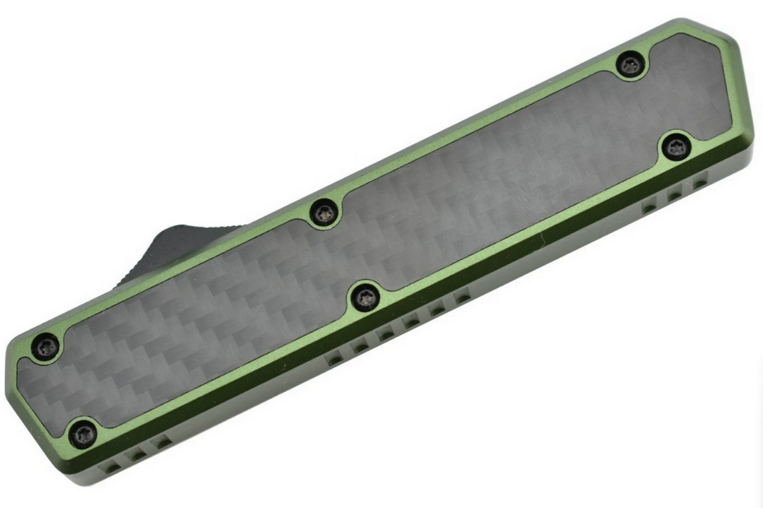 Golgoth G11BS2 Grün – OTF-Messer mit zweischneidiger Klinge, grüner Griff aus Aluminium und Kohlefaser