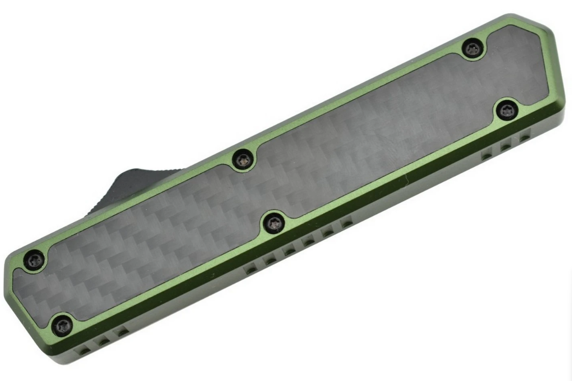 Golgoth G11BS2 Vert - Couteau OTF Lame Double Tranchant Manche Aluminium Vert Et Fibre De Carbone - Coutellerie Marcin