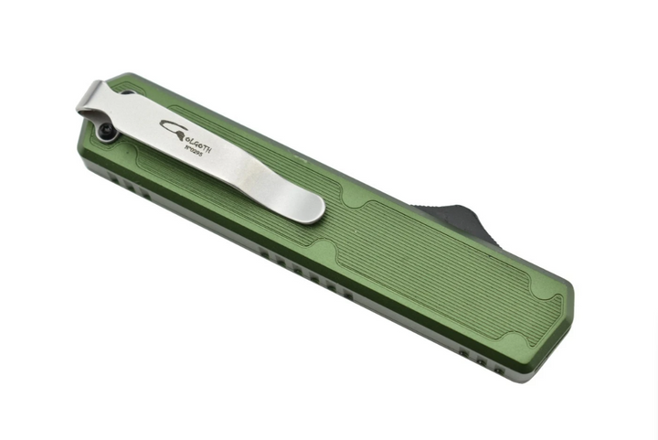 Golgoth G11BS2 Grün – OTF-Messer mit zweischneidiger Klinge, grüner Griff aus Aluminium und Kohlefaser