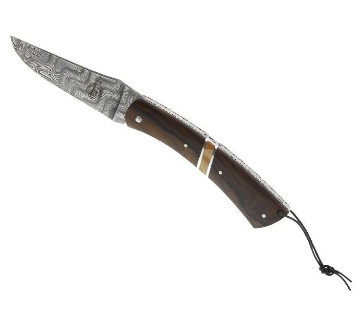 Camembert Couteau pliant plein manche ziricote - ivoire de mammouth 11cm damas n°69 - Coutellerie Marcin