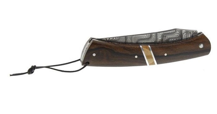 Camembert Couteau pliant plein manche ziricote - ivoire de mammouth 11cm damas n°69 - Coutellerie Marcin