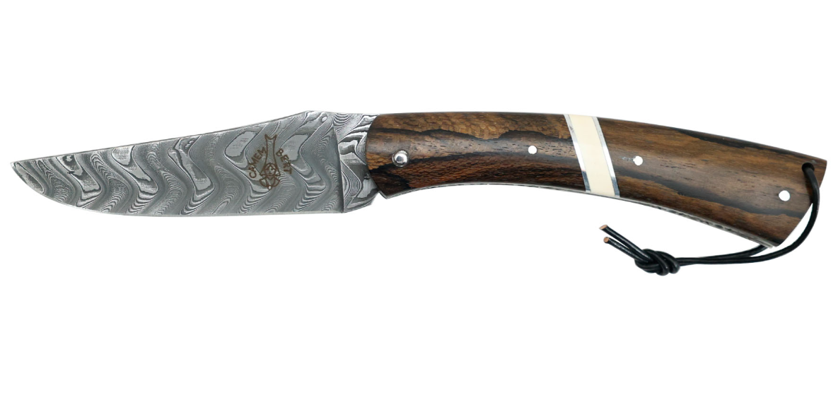 Camembert Couteau pliant plein manche ziricote - ivoire de mammouth 11cm damas n°69 - Coutellerie Marcin