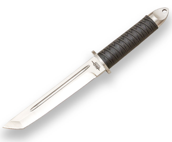 JKR 0775 Couteau à lame fixe Samouraï manche caoutchouc lame tanto 19cm étui nylon