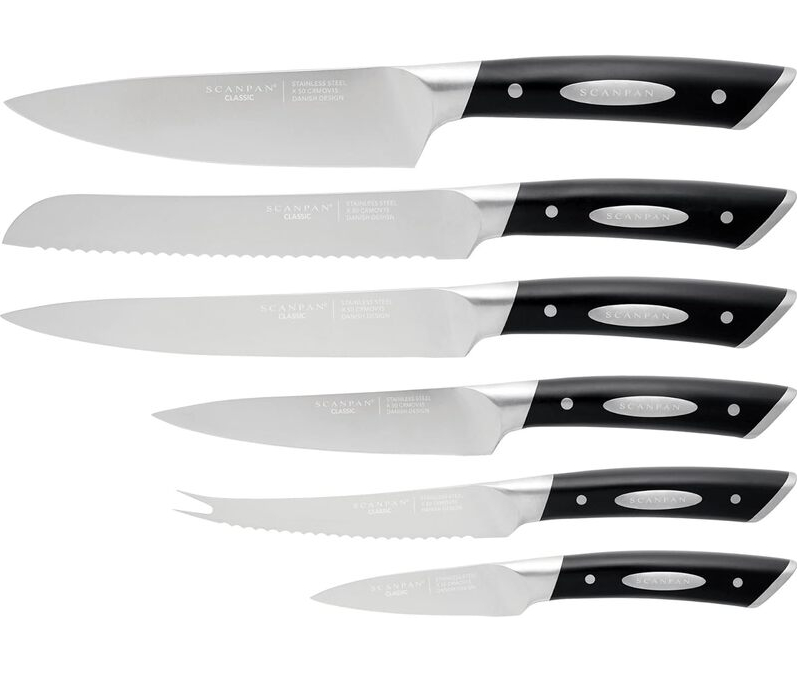 SCANPAN Maitre D’ 97010600 – bloc en chêne huilé et couteaux Pakkawood