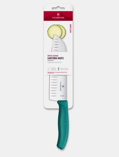 Victorinox Swiss Classic Santoku – lame alvéolée 17 cm et manche vert