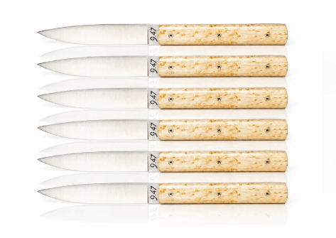Coffret de 6 couteaux de table Perceval 9.47 en érable moucheté fabriqué à Thiers