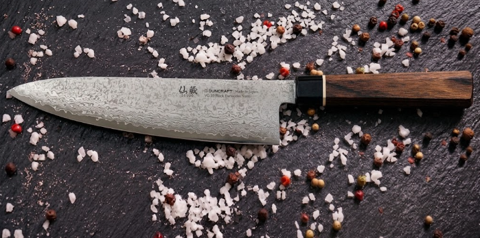 Couteau de chef japonais Suncraft Senzo Damas 20 cm acier VG10 manche octogonal pakkawood