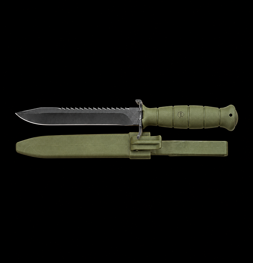 Couteau de survie Glock FM81 vert avec scie dorsale et étui polymère