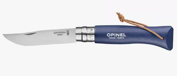 Opinel Couteau de poche N°08 acier inoxydable + étui bois hêtre vernis bleu Coutellerie Marcin Et fils SRL 