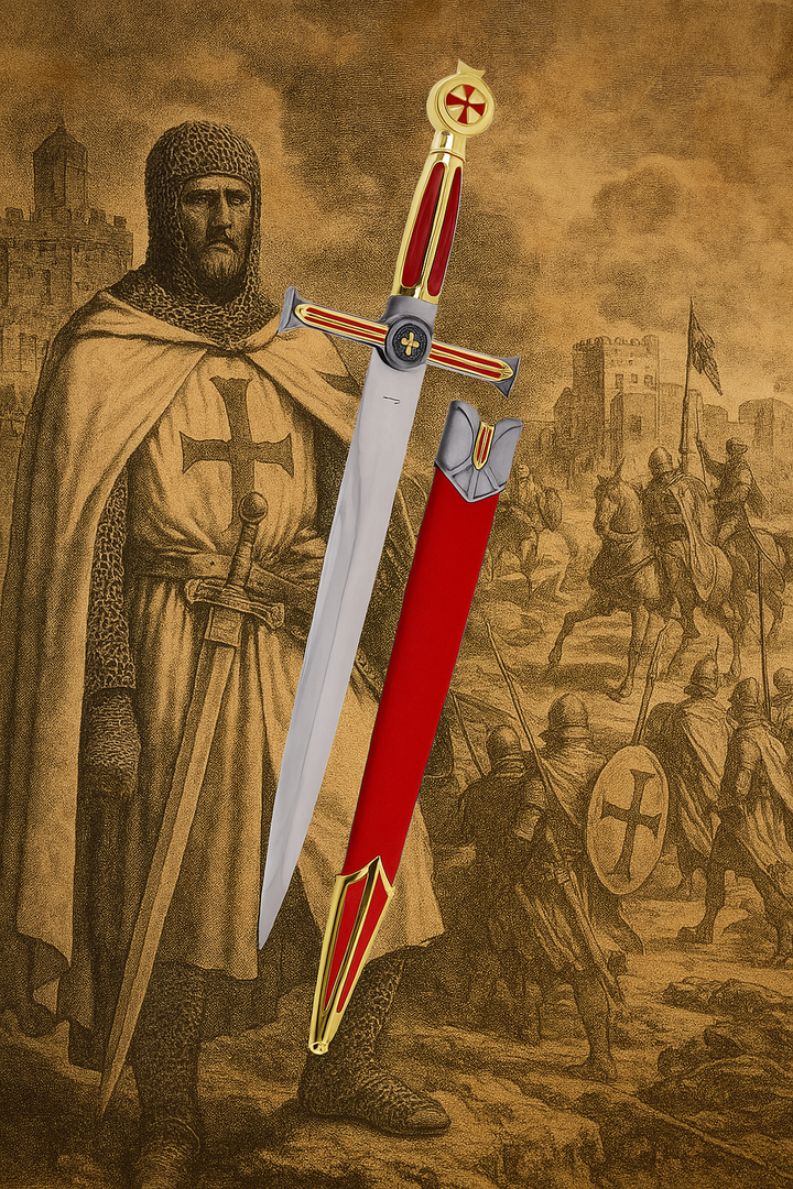 Amont S0235SA – Dague Templier avec Croix Rouge et Gaine en Cuir