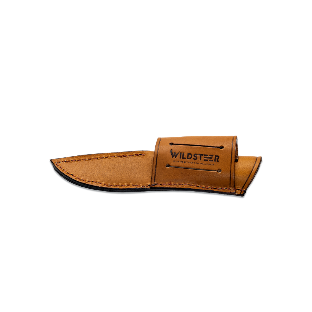 Wildsteer BABY WILD – Couteau Outdoor Premium en Cuir Gold | Lame Sandvik 14C28N