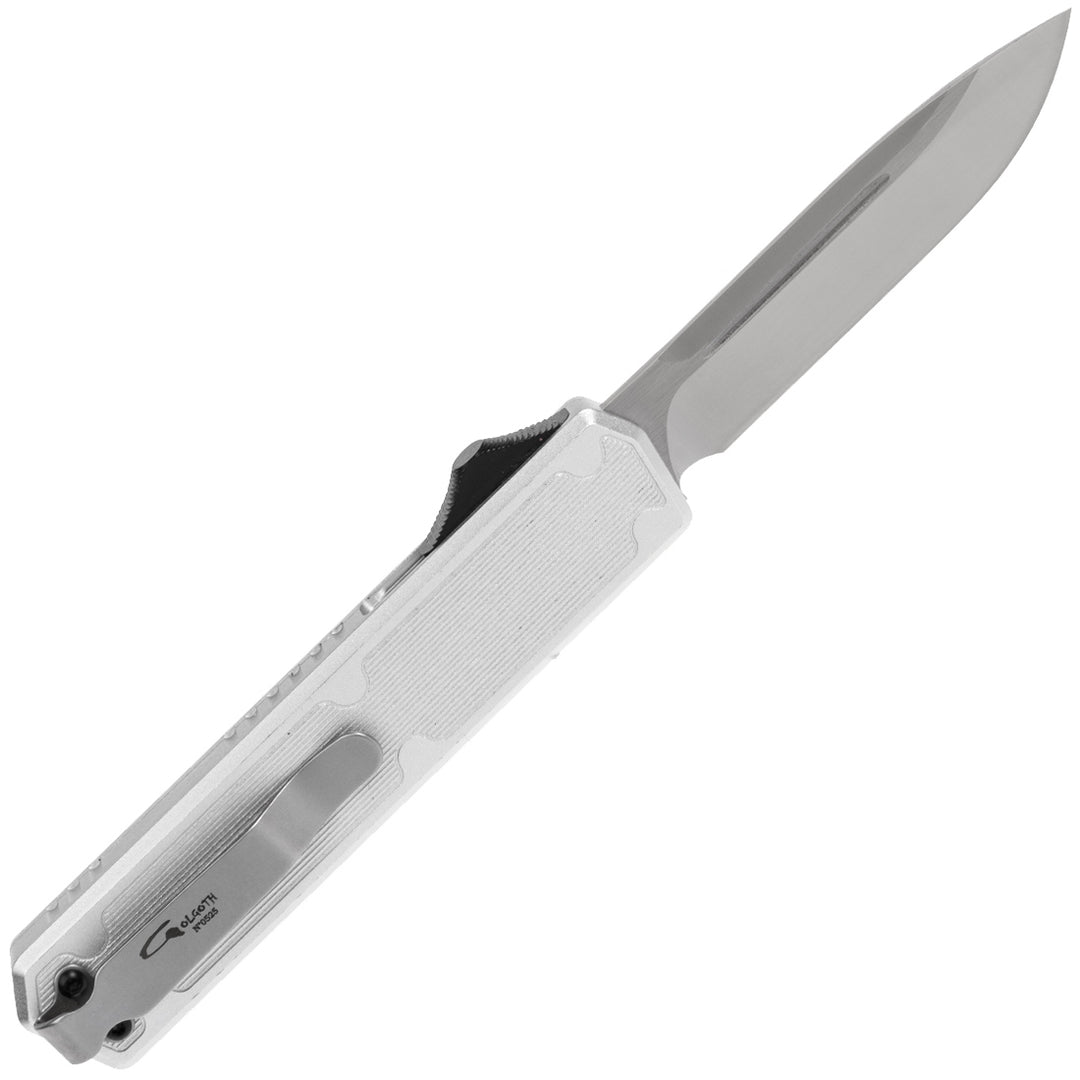 Golgoth G11C6 Silver. Couteau lame acier D2 manche aluminium silver et fibre de carbone