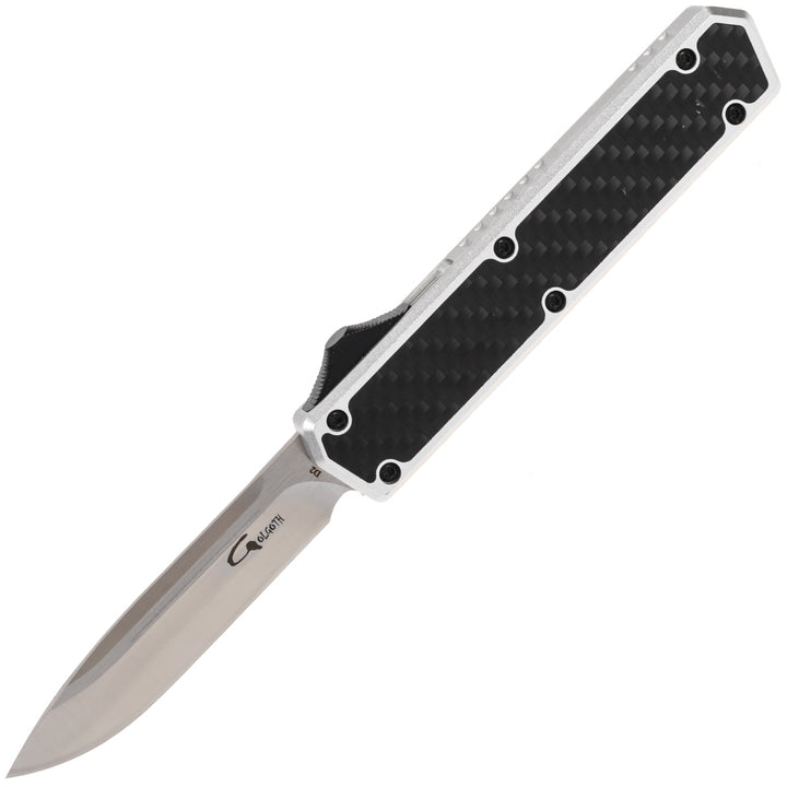 Golgoth G11C6 Silver. Knife D2 steel blade silver aluminum and carbon fiber handle