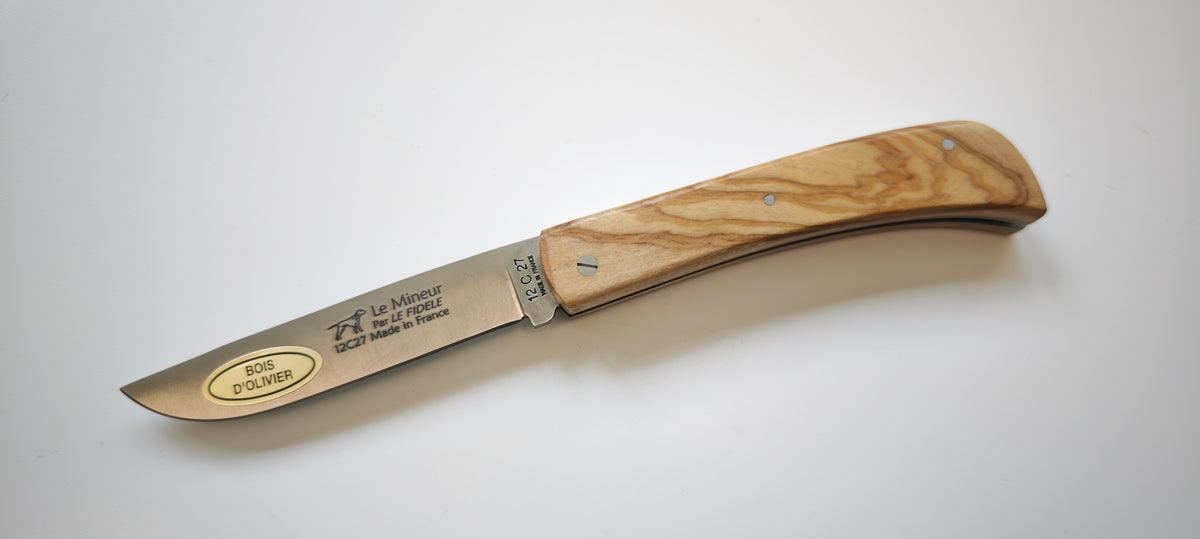 Le Mineur par Le Fidèle en bois d'olivier Couteau de poche pliant - Coutellerie Marcin