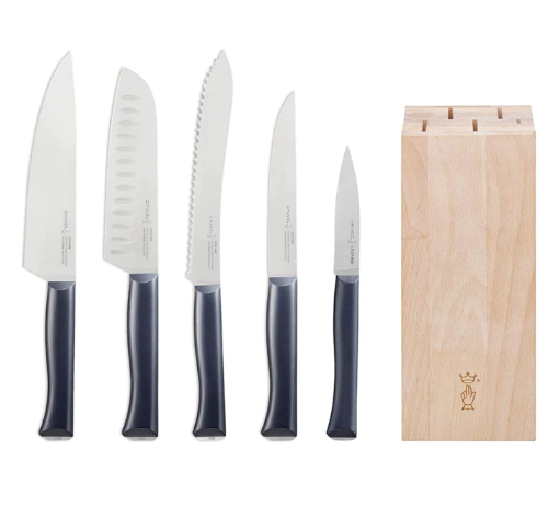 Détail des manches ergonomiques en POM bleu nuit et lames en acier Sandvik 12C27M Opinel Intempora