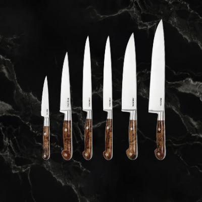 Set complet 6 couteaux de cuisine forgés Perceval bois de fer d'Arizona Coutellerie Marcin