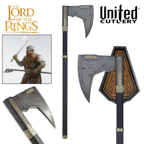 Hache a barbe de Gimli UC2628 United Cutlery Le Seigneur des Anneaux avec support mural