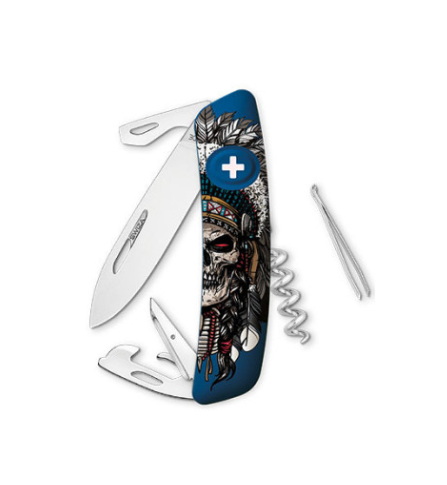 Couteau Suisse Swiza D03 Indian Skull – Multifonction, Design Lee Va | Réf. KNB.0030.H014