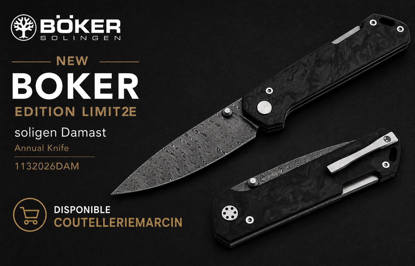 Böker Manufaktur Solingen 2026 Damast Annual Knife 1132026DAM Couteau de poche