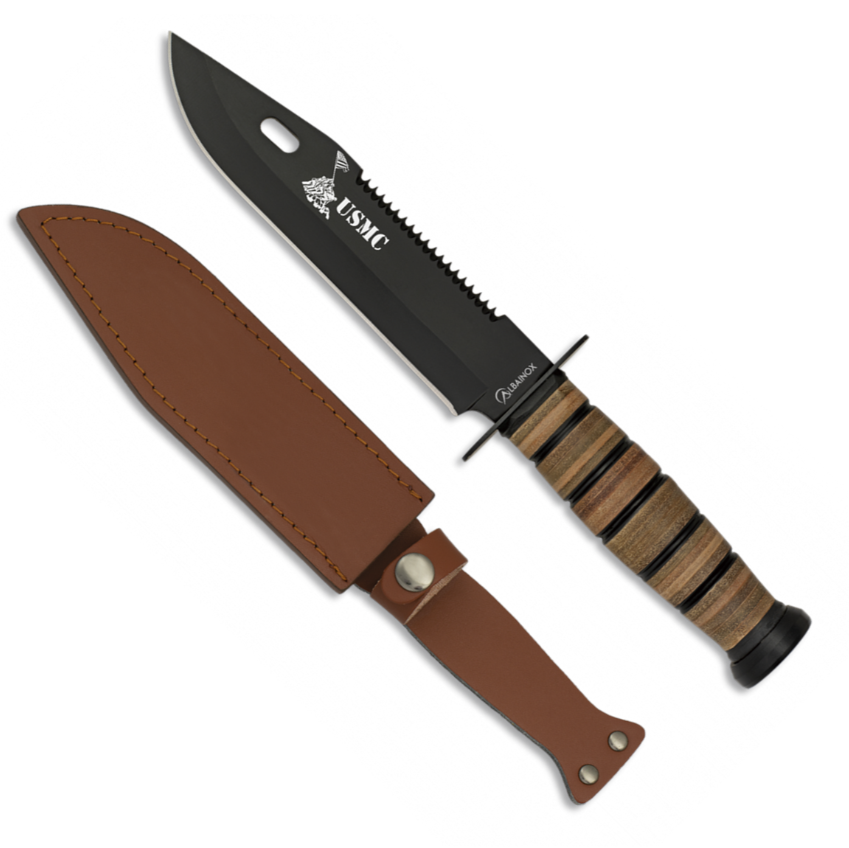 Albainox 32424 – Couteau tactique USMC à lame fixe 18 cm avec étui