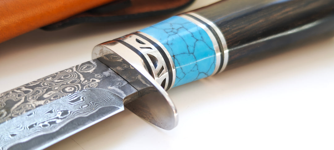 Albainox 32789 Couteau à lame fixe avec garde, lame damas de 24,5cm