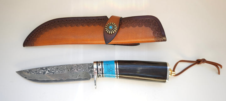 Albainox 32789 Couteau à lame fixe avec garde, lame damas de 24,5cm