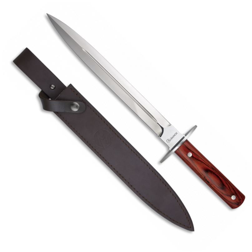 Albainox 31787 Dague de chasse Rematador – lame inox double tranchant, manche bois, étui cuir