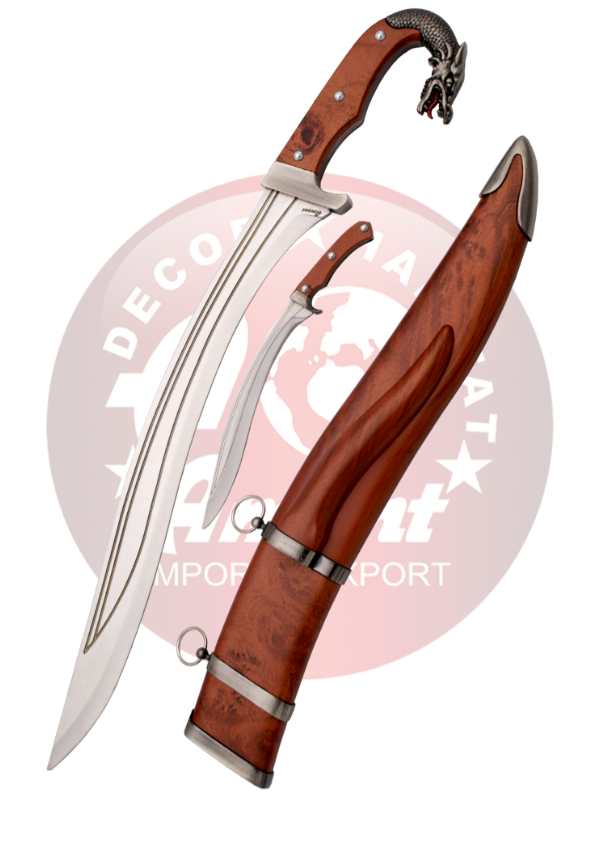 Machette Falcata Dragon Amont 26186 – Décorative 43,5 cm avec Manche Bois & Pommeau Dragon