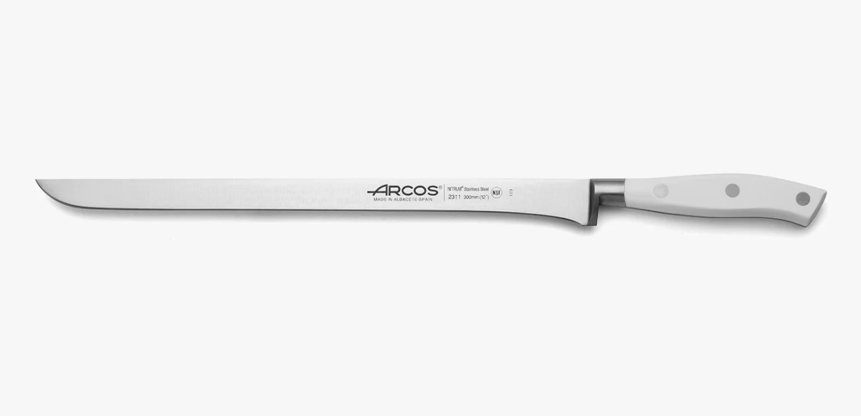 Couteau à jambon Arcos Riviera Blanc 231124 avec lame NITRUM® de 30 cm.