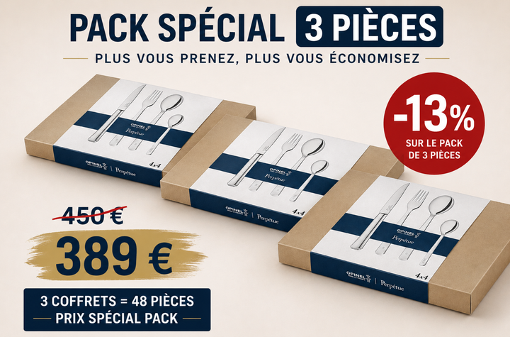 Opinel, Ménagère Perpétue – Pack Spécial 3 Coffrets (3×16 pièces) -10% Couverts inox durables & élégants