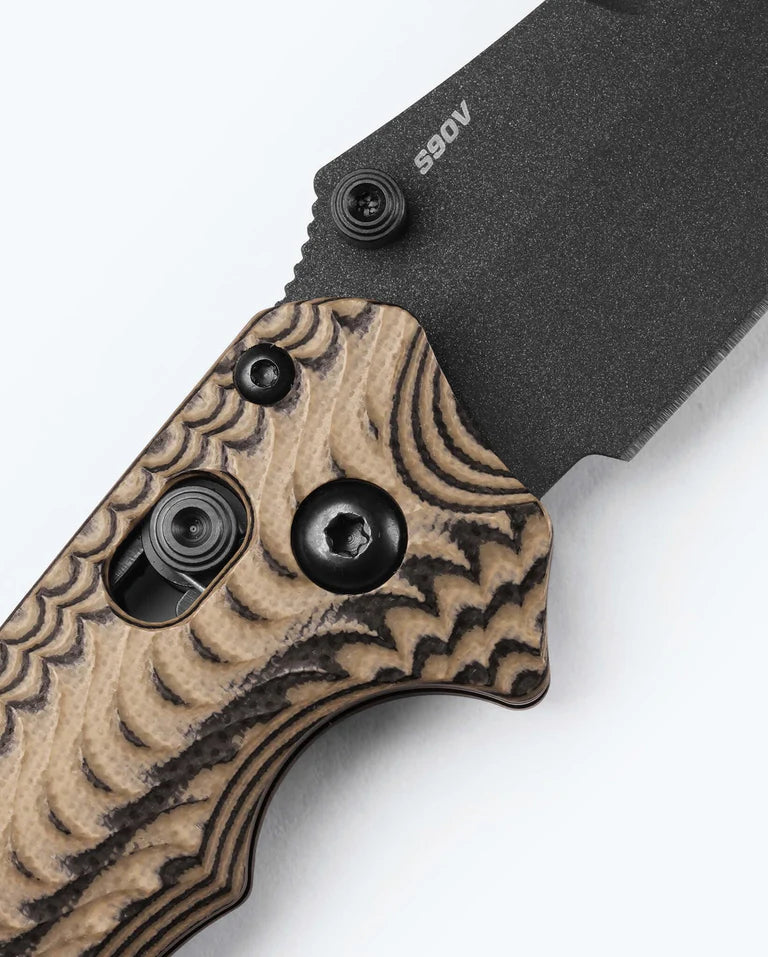 Benchmade 865BK-01 Mini Bedlam Black Cerakote Couteau pliant CPM S90V, Black Coyote OD G10