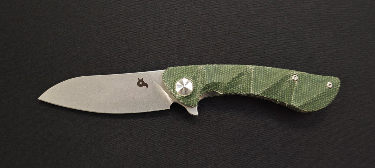 Couteau EDC Black Fox Dripper BF‑771 MOD – VG10 stonewashed, Manche Micarta OD