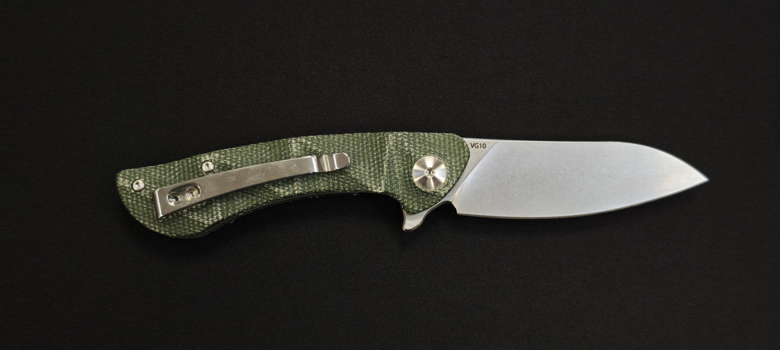 Couteau EDC Black Fox Dripper BF‑771 MOD – VG10 stonewashed, Manche Micarta OD