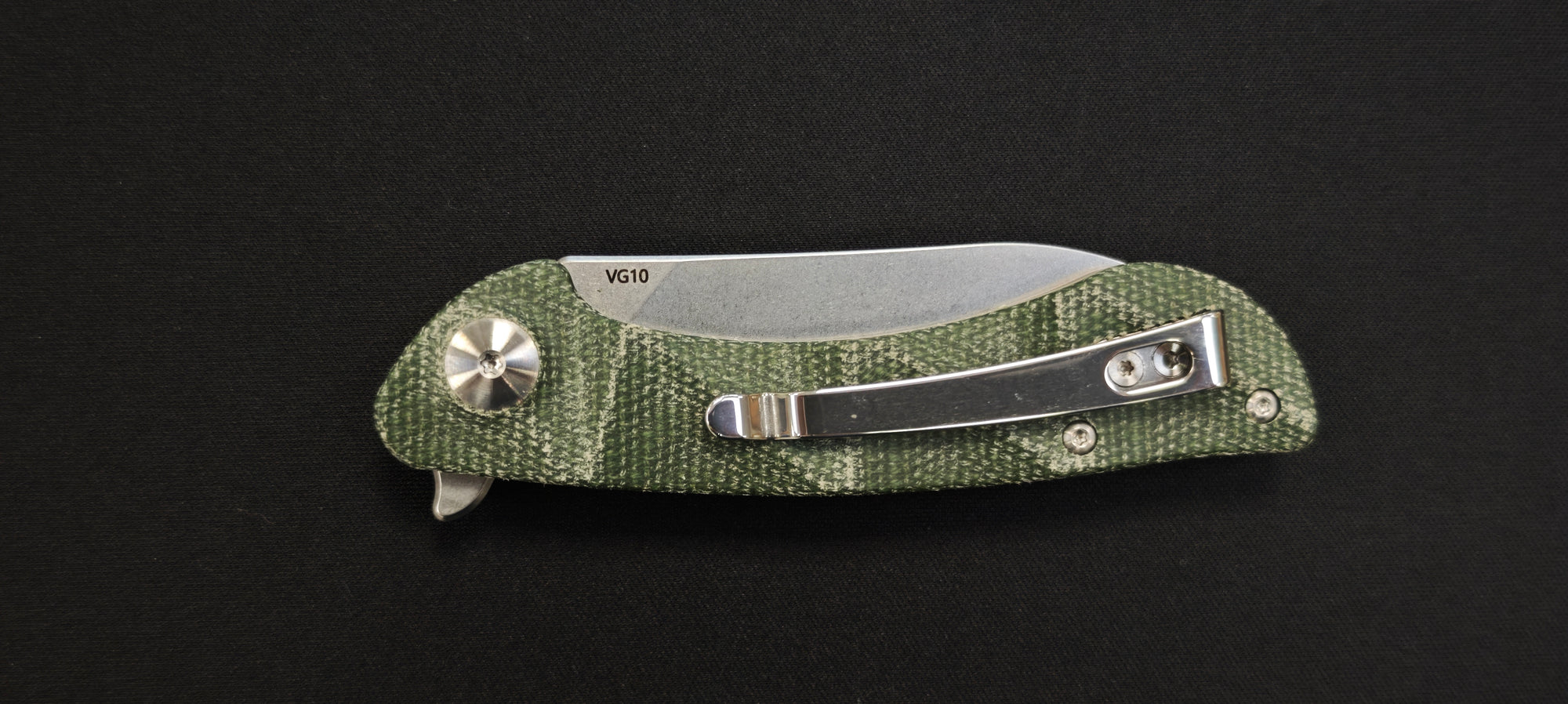 Couteau EDC Black Fox Dripper BF‑771 MOD – VG10 stonewashed, Manche Micarta OD
