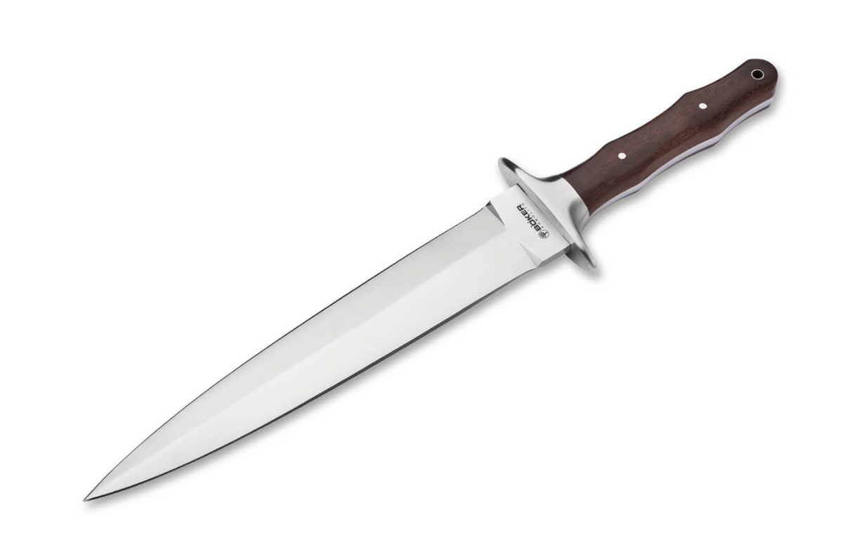 Böker Arbolito Colmillo GX – Couteau à Lame Fixe Spearpoint en Acier ACX 390, Manche en Bois de Guayacan, Étui Cuir