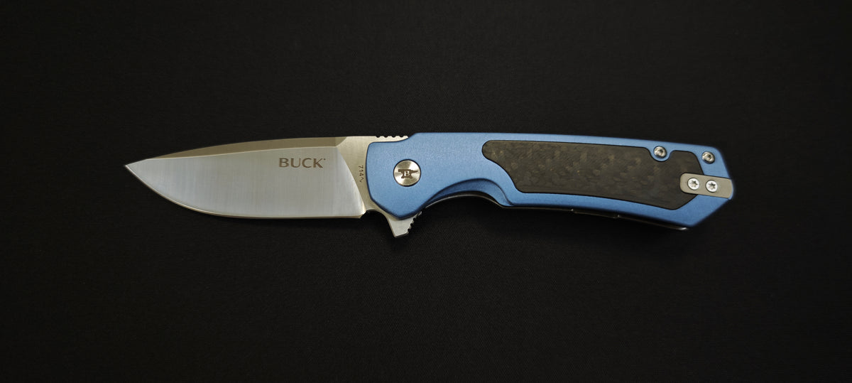 Buck Stinger 0714BLS-B – Couteau de poche EDC D2 Satin Bleu / Carbone