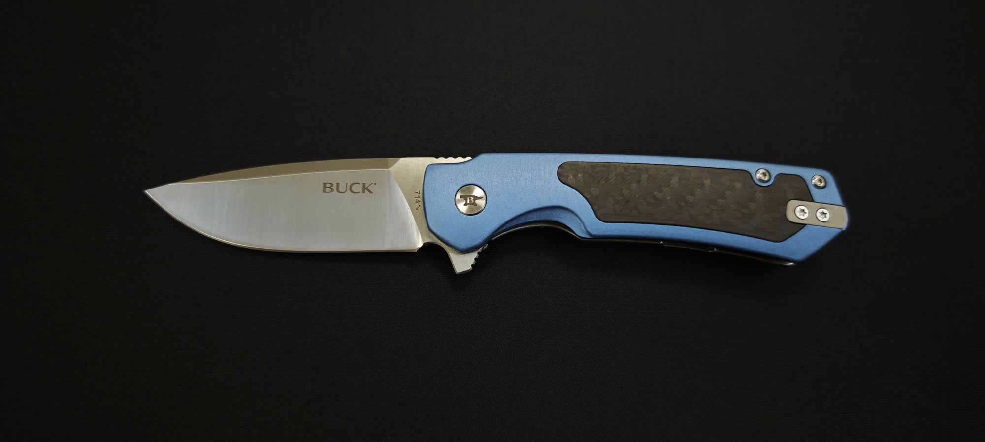 Buck Stinger 0714BLS-B – Couteau de poche EDC D2 Satin Bleu / Carbone