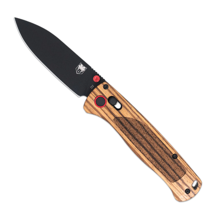 Couteau pliant CobraTec Zebrawood Bar Lock avec manche en bois de zèbre.