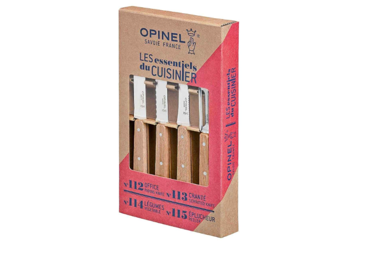 Opinel, Coffret 4 couteaux de cuisine « Les Essentiels Naturel » – bois de hêtre & lames inox