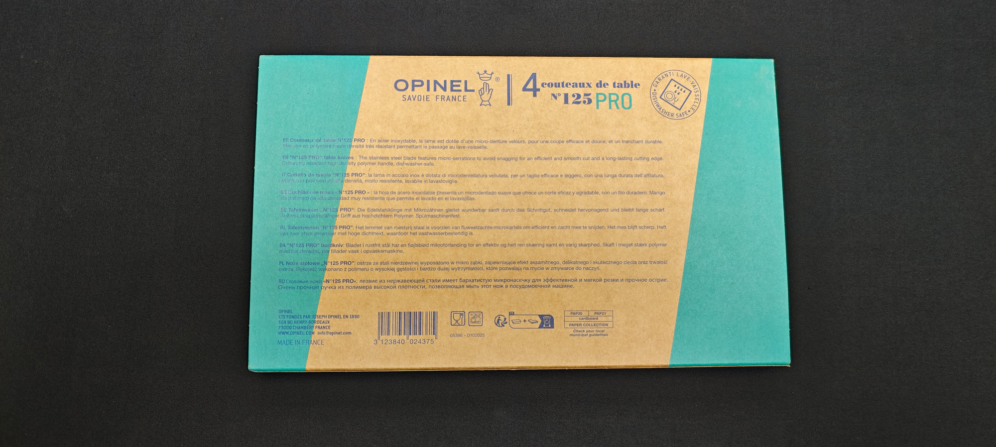 Couteau de table Opinel N°125 Pro avec lame de 11 cm.