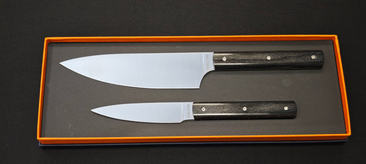 Perceval - Set de 2 couteaux - Couteau demi chef "éminceur" 15cm - office 10cm - Manche Pakkawood | 947