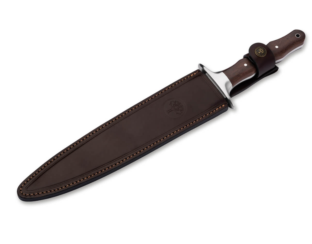 Böker Arbolito Colmillo GX – Couteau à Lame Fixe Spearpoint en Acier ACX 390, Manche en Bois de Guayacan, Étui Cuir