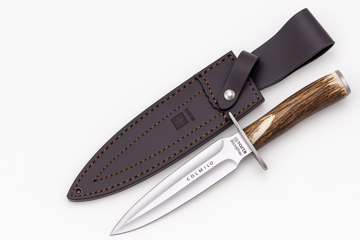 Joker CC-108 Colmillo – Couteau de Chasse Double Tranchant avec Étui en Cuir