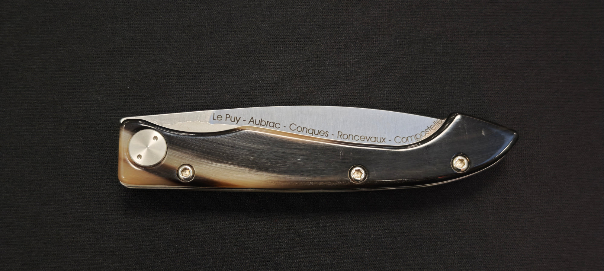 Couteau de poche Claude Dozorme Compostelle "Route Du Puy" manche corne claire 12,5cm